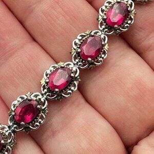 D Joy Sterling Silver Red Ruby Gemstone Tennis 20 Bracelet  Grams 6.5 Inch